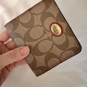 Coach red and Brown Signature leather Wallet